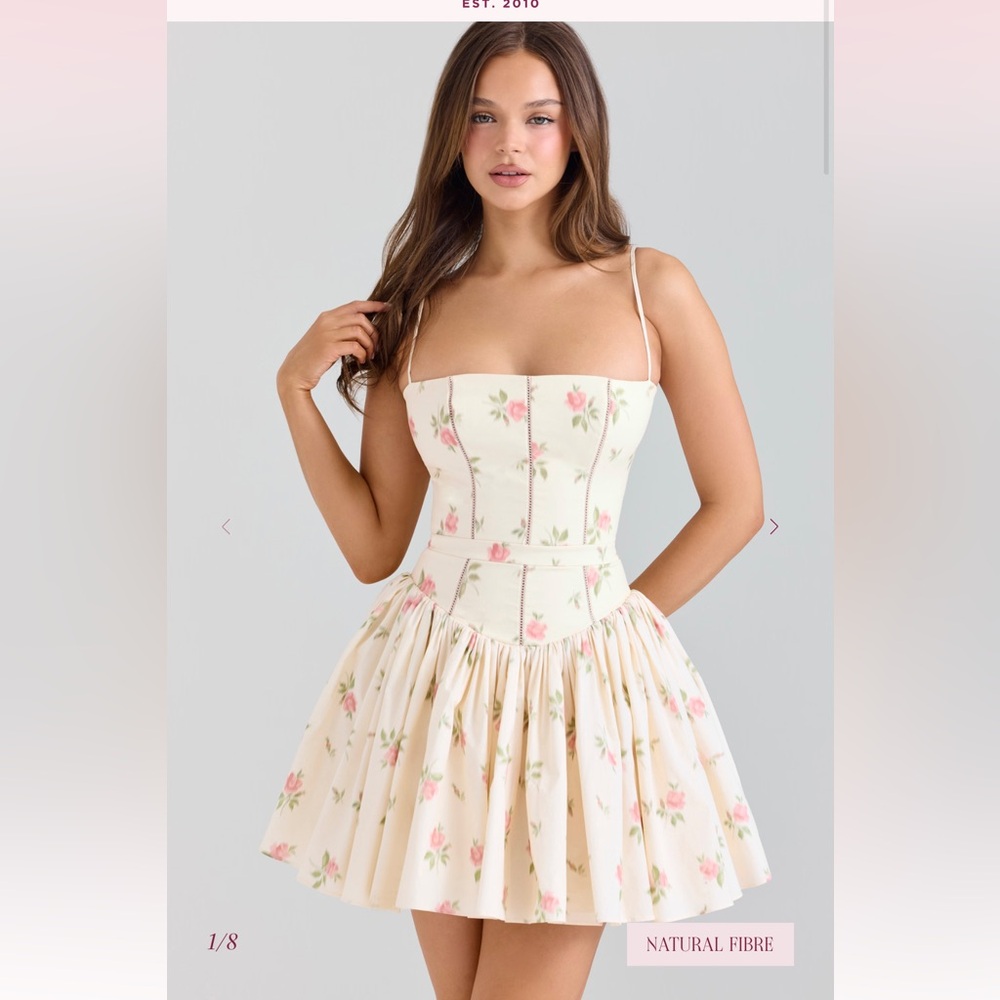 House of CB Cream Floral Strapless Dress